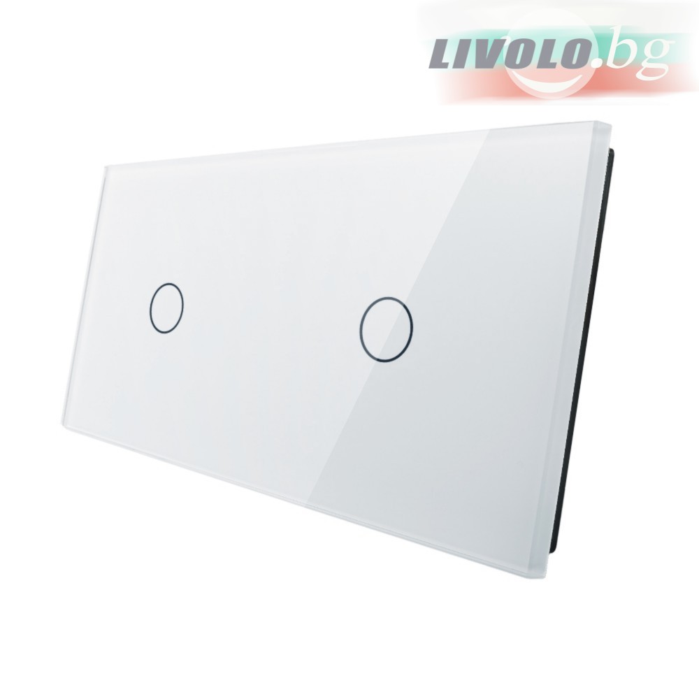 LIVOLO - 7011-61 (C7-C1/C1-11) - БЯЛ, панел кристално стъкло, 2 точка, 151mm*80mm, EU