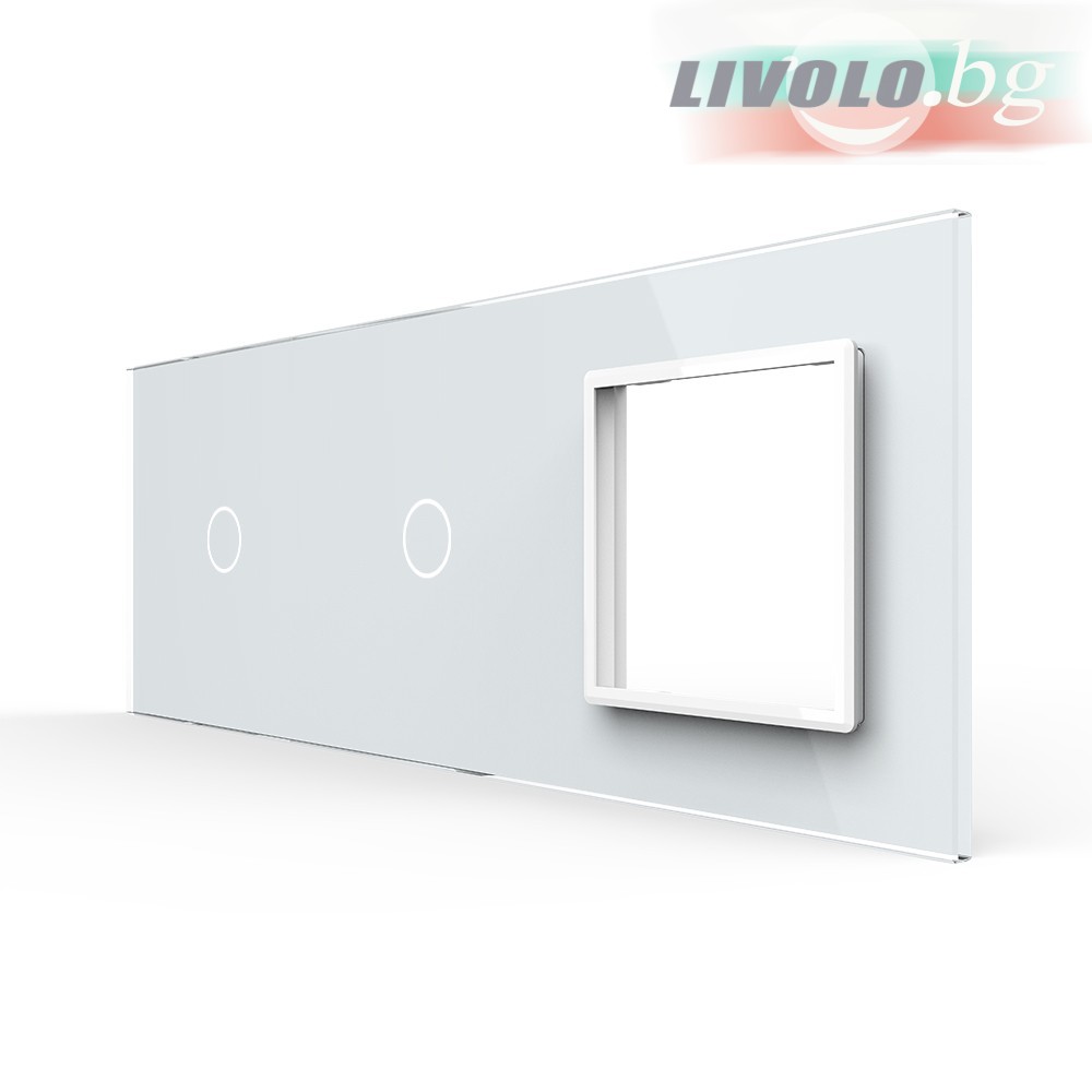 LIVOLO - 7011G-61 (C7-C1/C1/SR-11) - БЯЛ, панел кристално стъкло, 1 точкa + 1 точкa + 1 гнездо, 223mm*80mm, EU
