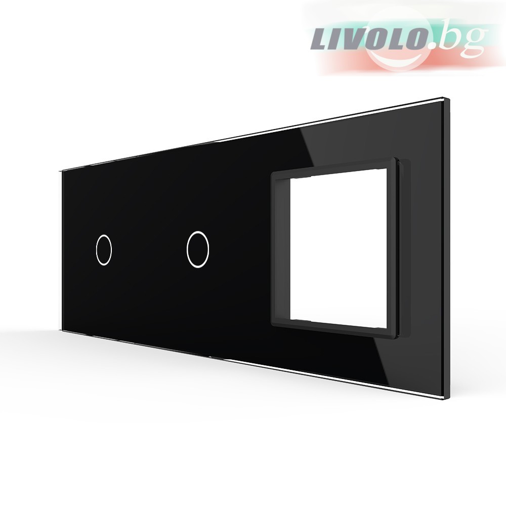 LIVOLO - 7011G-62 (C7-C1/C1/SR-12) - ЧЕРЕН, панел кристално стъкло, 1 точкa + 1 точкa + 1 гнездо, 223mm*80mm, EU