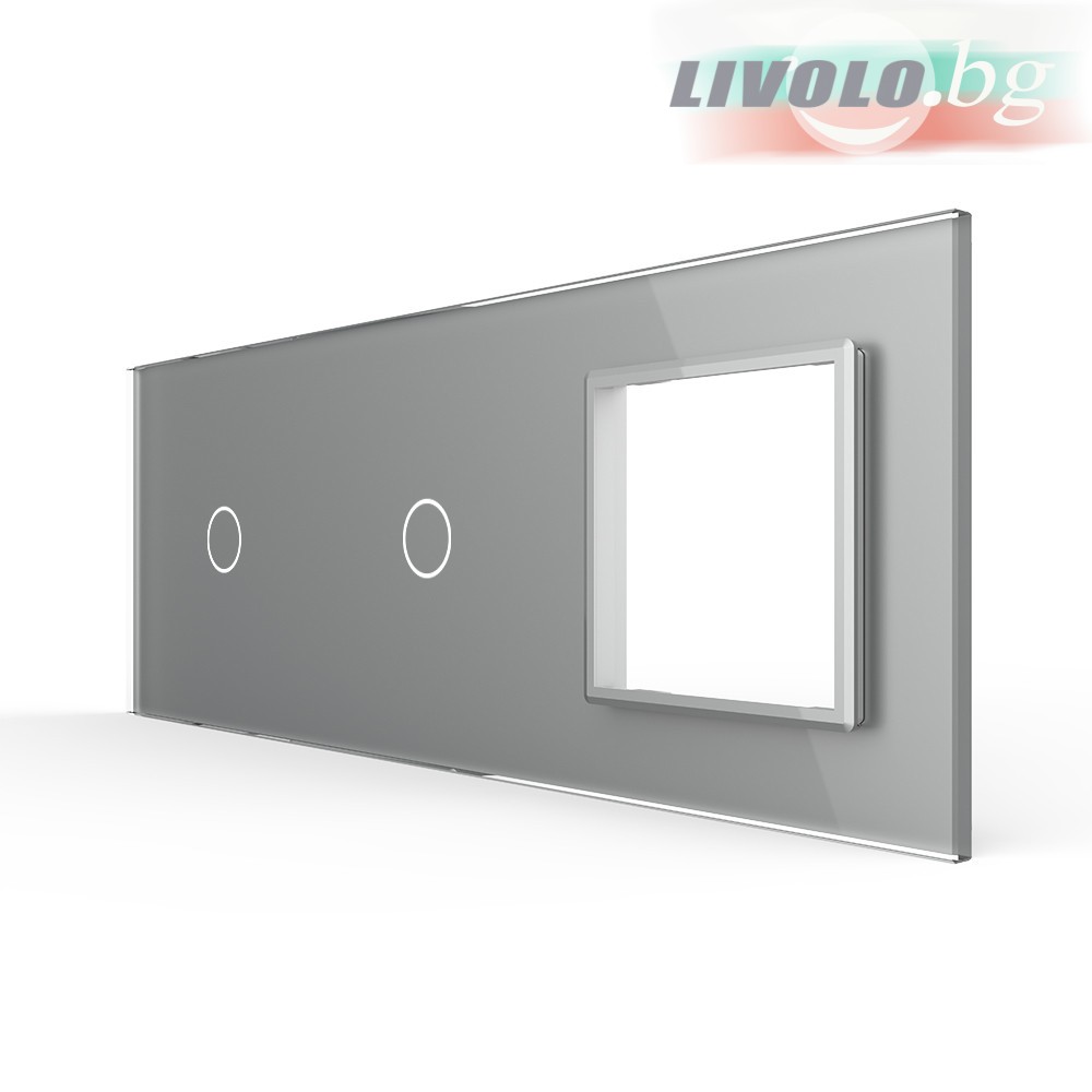 LIVOLO - 7011G-64 (C7-C1/C1/SR-15) - СРЕБРИСТ, панел кристално стъкло, 1 точкa + 1 точкa + 1 гнездо, 223mm*80mm, EU