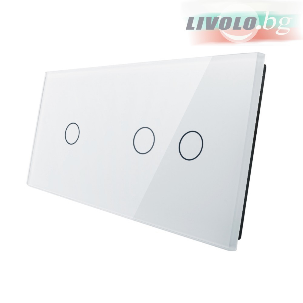 LIVOLO - 7012-61 (C7-C1/C2-11) - БЯЛ, панел кристално стъкло, 3 точки, 151mm*80mm, EU