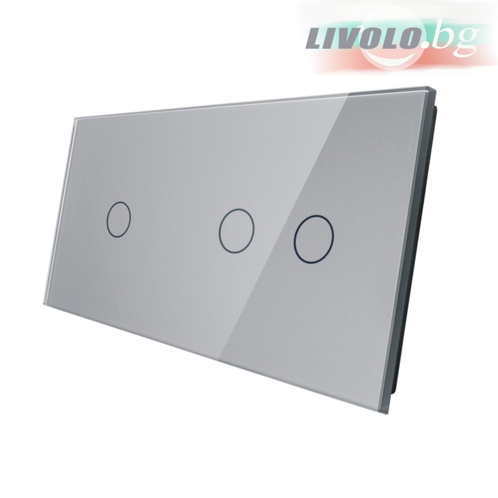 LIVOLO - 7012-64 (C7-C1/C2-15) - СРЕБРИСТ, панел кристално стъкло, 3 точки, 151mm*80mm, EU