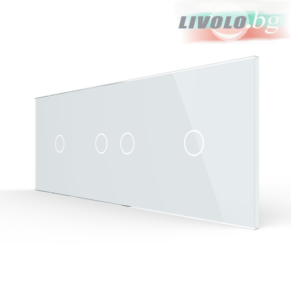 LIVOLO - 70121-61 (C7-C1/C2/C1-11) - БЯЛ, панел кристално стъкло, 4 точки, 223mm*80mm, EU