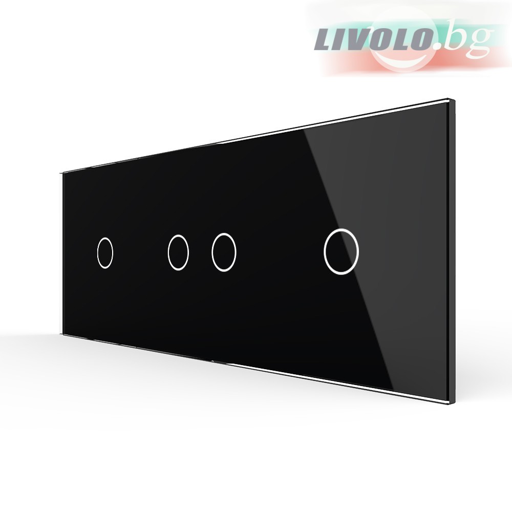 LIVOLO - 70121-62 (C7-C1/C2/C1-12) - ЧЕРЕН, панел кристално стъкло, 4 точки, 223mm*80mm, EU