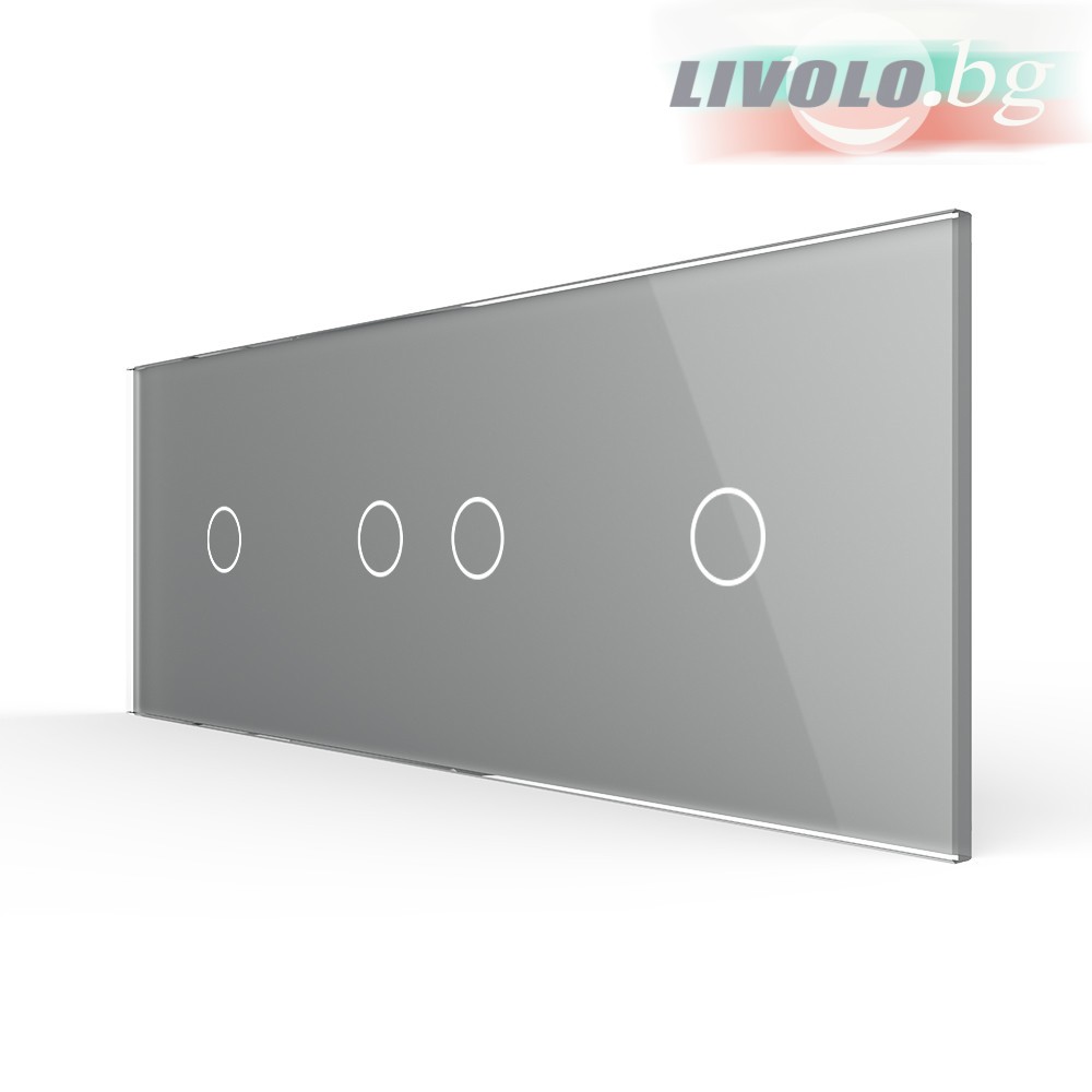 LIVOLO - 70121-64 (C7-C1/C2/C1-15) - СРЕБРИСТ, панел кристално стъкло, 4 точки, 223mm*80mm, EU