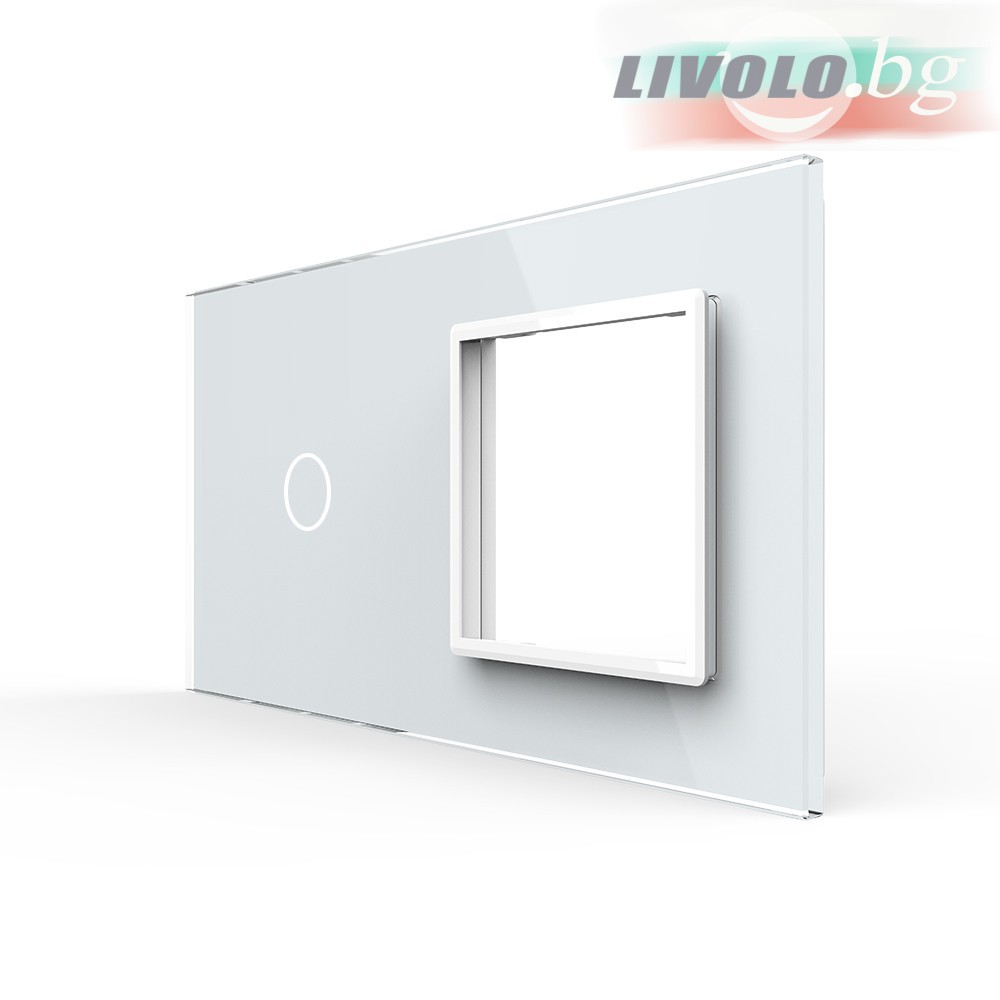 LIVOLO - 701G-61 (C7-C1/SR-11) - БЯЛ, панел кристално стъкло, 1 точкa + 1 гнездо контакт, 151mm*80mm, EU