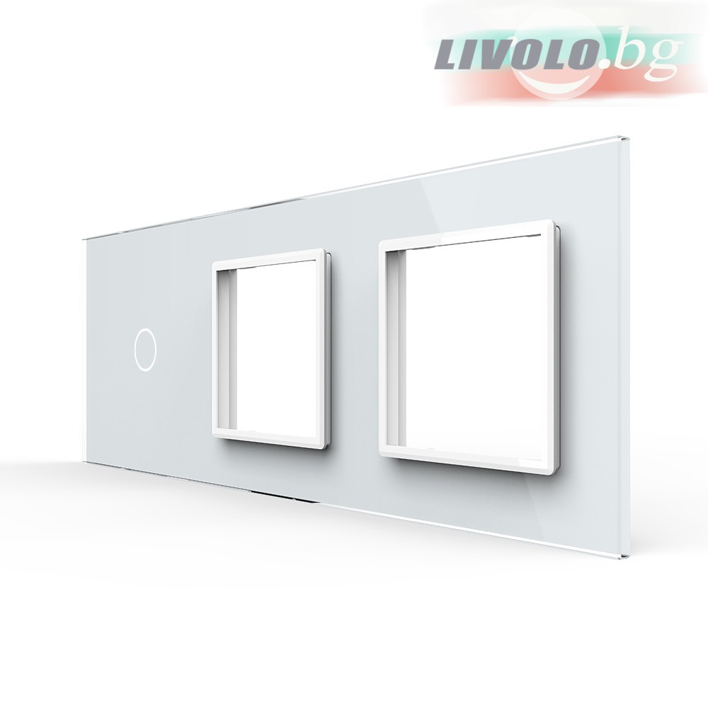LIVOLO - 701GG-61 (C7-C1/SR/SR-11) - БЯЛ, панел кристално стъкло, 1 точка + 2 гнезда контакт, 223mm*80mm, EU