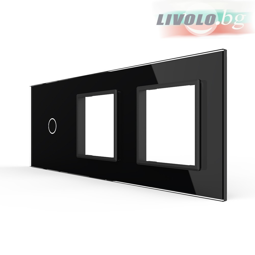 LIVOLO - 701GG-62 (C7-C1/SR/SR-12) - ЧЕРЕН, панел кристално стъкло, 1 точка + 2 гнезда контакт, 223mm*80mm, EU