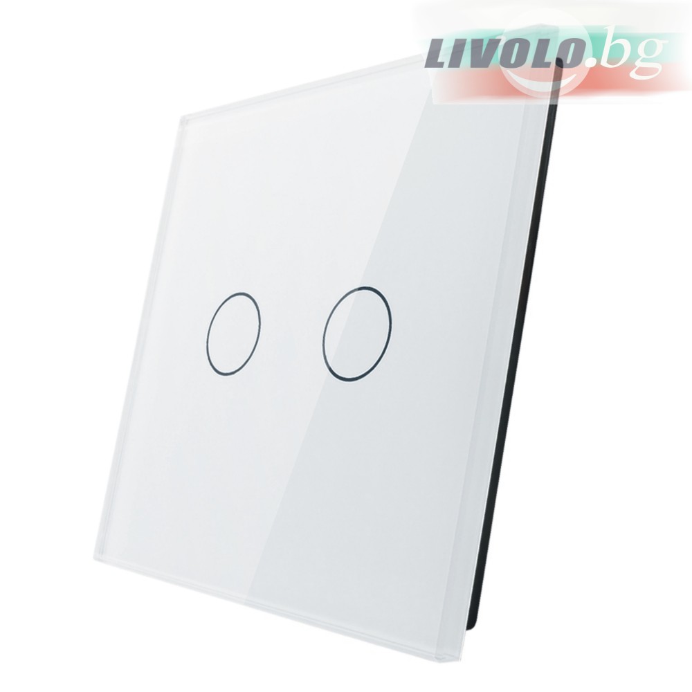 LIVOLO - 702-61 (C7-C2-11) - БЯЛ, панел кристално стъкло, 2 точки, 80mm*80mm, EU