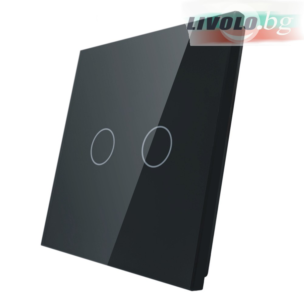 LIVOLO - 702-62 (C7-C2-12) - ЧЕРЕН, панел кристално стъкло, 2 точки, 80mm*80mm, EU