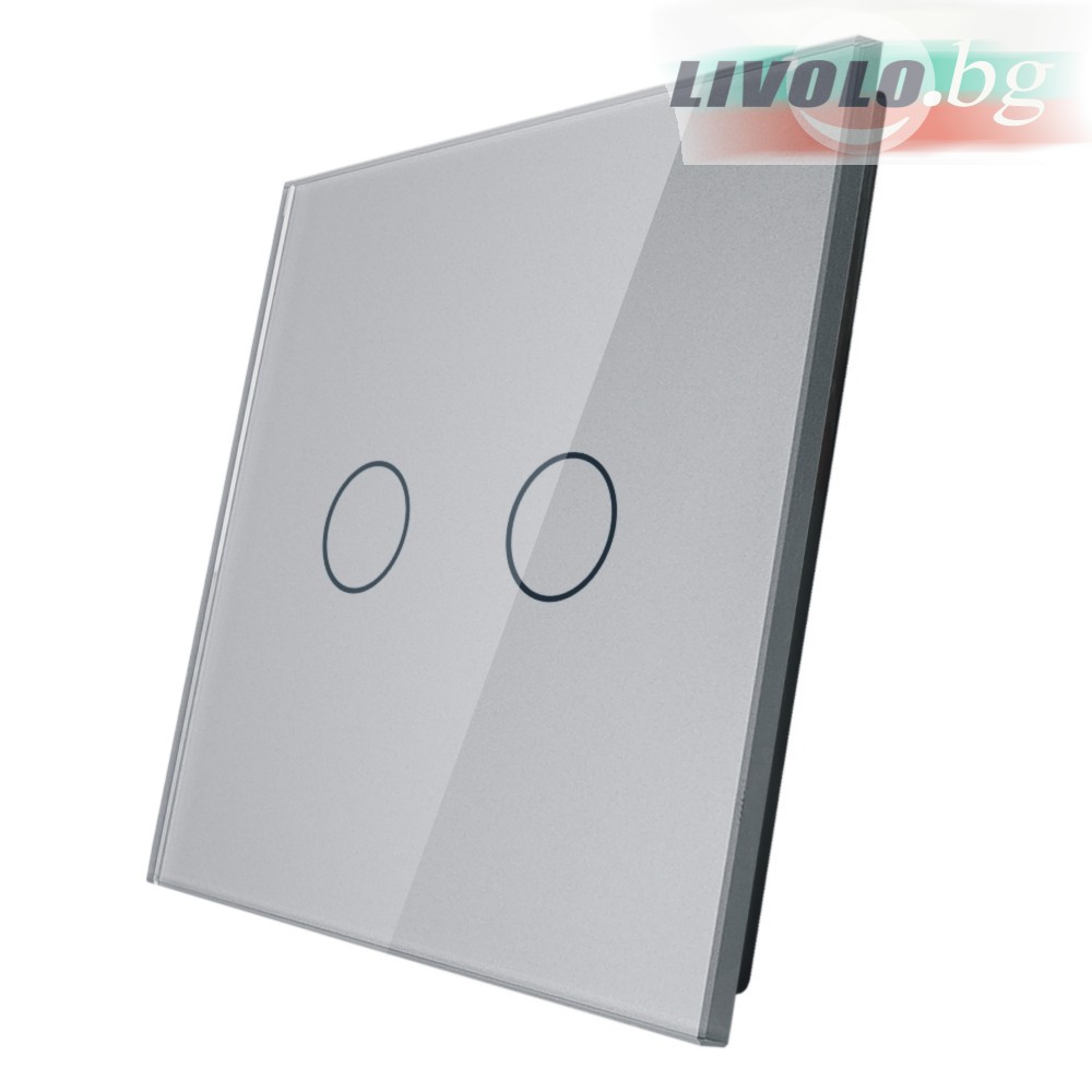 LIVOLO - 702-64 (C7-C2-15) - СРЕБРИСТ, панел кристално стъкло, 2 точки, 80mm*80mm, EU