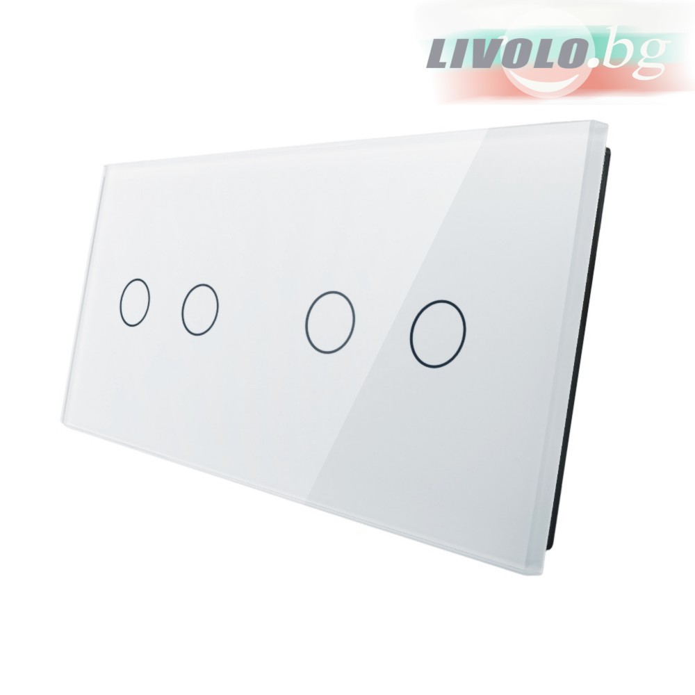 LIVOLO - 7022-61 (C7-C2/C2-11) - БЯЛ, панел кристално стъкло, 4 точки, 151mm*80mm, EU