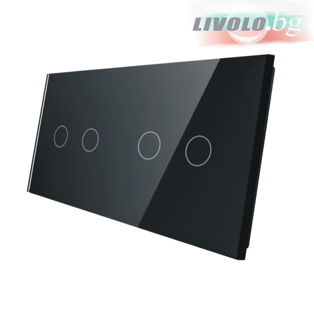 LIVOLO - 7022-62 (C7-C2/C2-12) - ЧЕРЕН, панел кристално стъкло, 4 точки, 151mm*80mm, EU