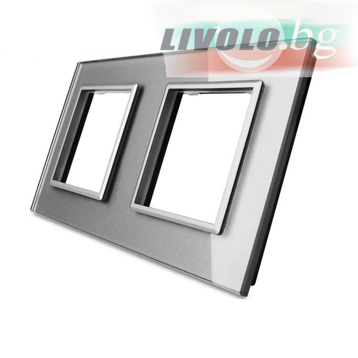 LIVOLO - GPF-2-64 (C7-SR/SR-15, VL-P7E/E-4I) - СРЕБРИСТ, панел кристално стъкло, 2 гнезда контакт, 151mm*80mm, EU