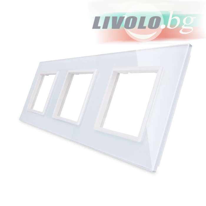 LIVOLO - GPF-3-61 (C7-SR/SR/SR-11) - БЯЛ, панел кристално стъкло, 3 гнезда контакт, 223mm*80mm, EU