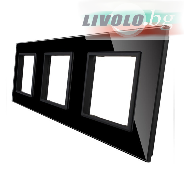 LIVOLO - GPF-3-62 (C7-SR/SR/SR-12) - ЧЕРЕН, панел кристално стъкло, 3 гнезда контакт, 223mm*80mm, EU