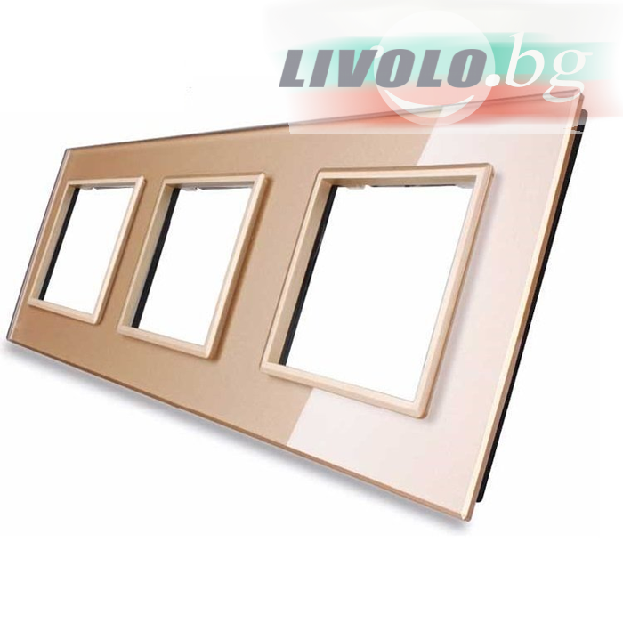LIVOLO - GPF-3-63 (C7-SR/SR/SR-13, VL-P7E/E/E-6A) - ШАМПАНСКО, панел кристално стъкло, 3 гнезда контакт, 223mm*80mm, EU 