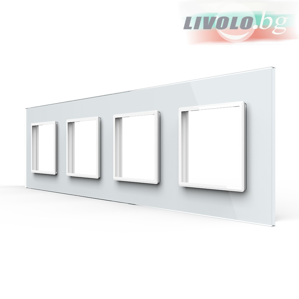 LIVOLO - GPF-4-61 (C7-SR/SR/SR/SR-11) - БЯЛ, панел кристално стъкло, 4 гнезда контакт, 293mm*80mm, EU
