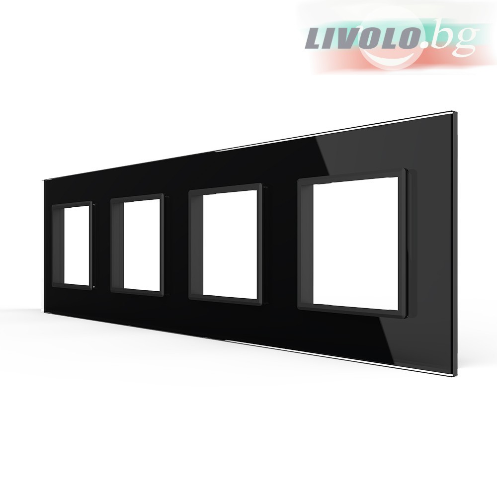 LIVOLO - GPF-4-62 (C7-SR/SR/SR/SR-12) - ЧЕРЕН, панел кристално стъкло, 4 гнезда контакт, 293mm*80mm, EU