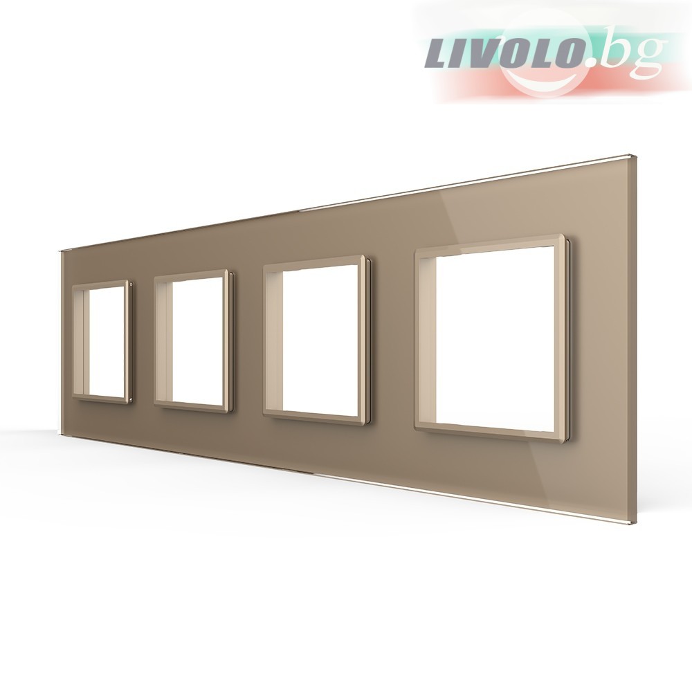 LIVOLO - GPF-4-63 (C7-SR/SR/SR/SR-13) - ШАМПАНСКО, панел кристално стъкло, 4 гнезда контакт, 293mm*80mm, EU