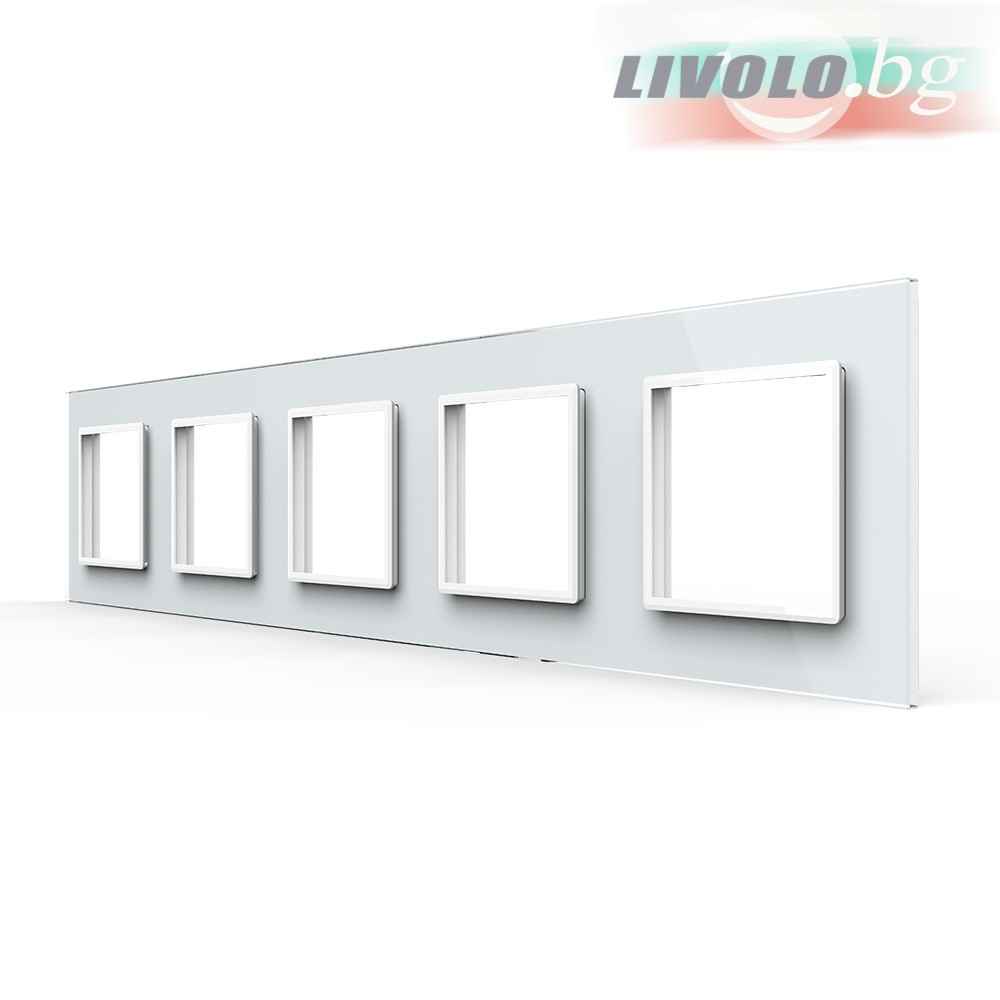 LIVOLO - GPF-5-61 (C7-SR/SR/SR/SR/SR-11) - БЯЛ, панел кристално стъкло, 5 гнезда контакт, 364mm*80mm, EU