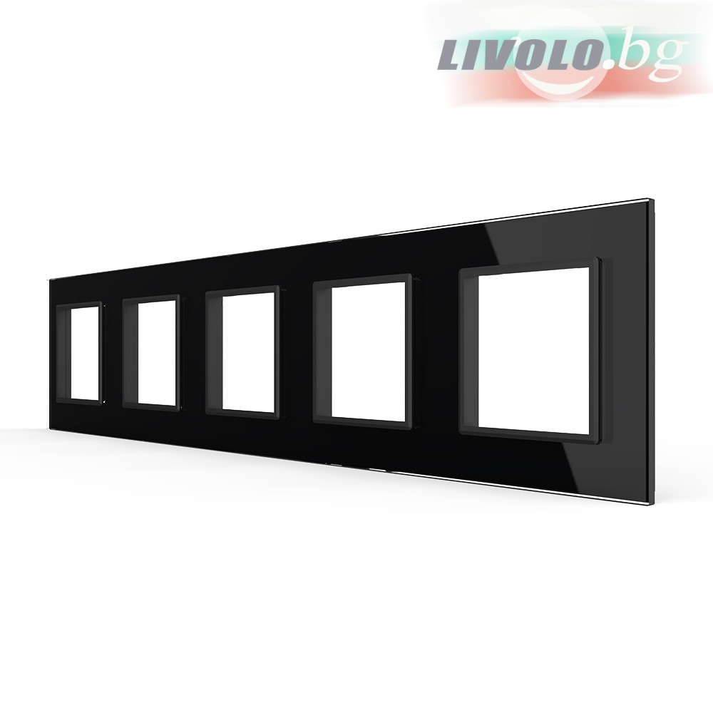LIVOLO - GPF-5-62 (C7-SR/SR/SR/SR/SR-12) - ЧЕРЕН, панел кристално стъкло, 5 гнезда контакт, 364mm*80mm, EU