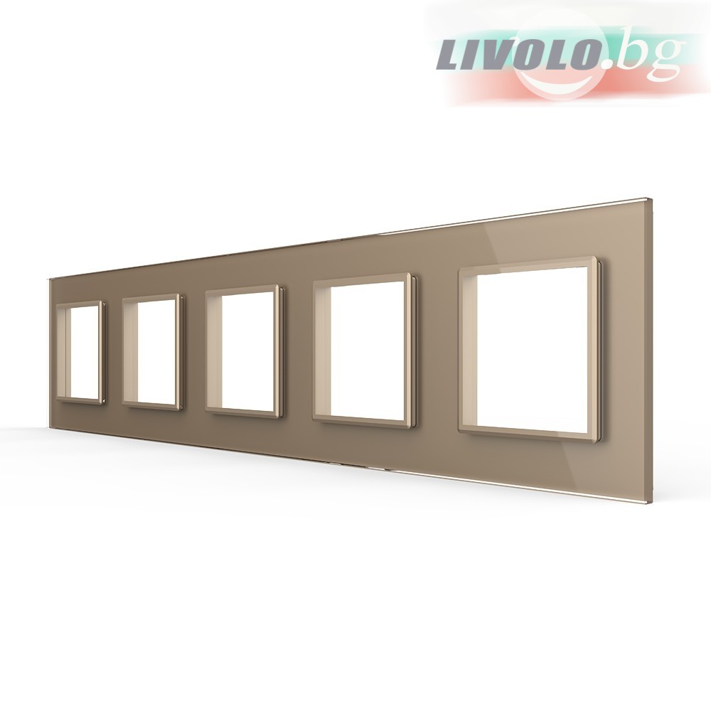 LIVOLO - GPF-5-63 (C7-SR/SR/SR/SR/SR-13) - ШАМПАНСКО, панел кристално стъкло, 5 гнезда контакт, 364mm*80mm, EU