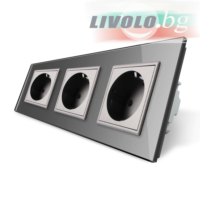 LIVOLO - VL-73EU-64 - Сребрист троен контакт 3 x 220V/16A