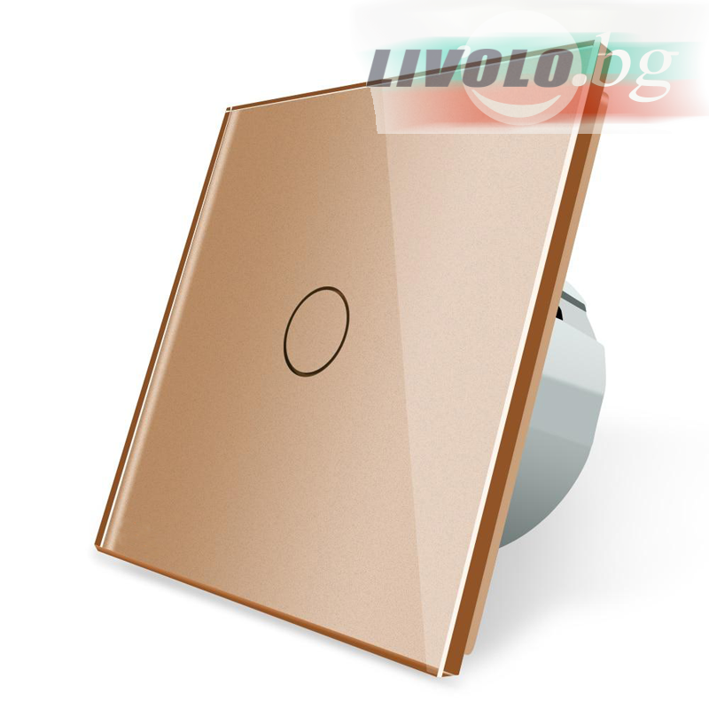 LIVOLO - VL-C701IH-63 - ЗЛАТИСТ МЕТАЛИК, 1 сензорен КЛЮЧ, ИМПУЛСЕН, 1 посока, панел от кристално стъкло, подсвет