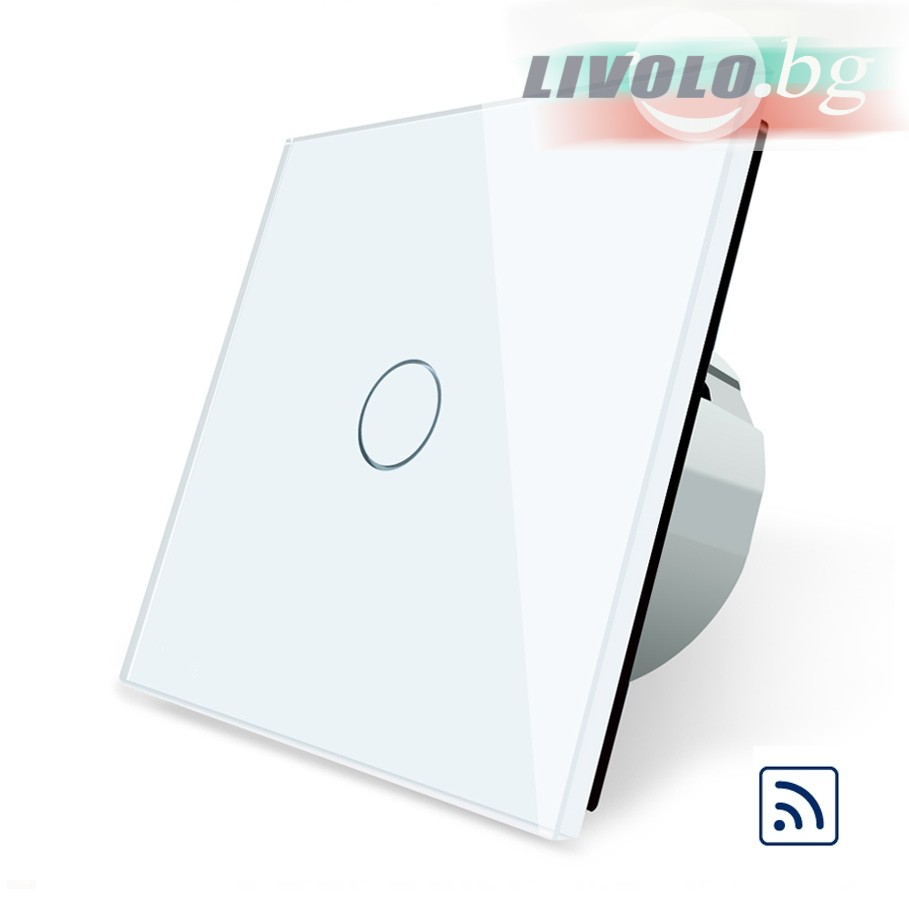 LIVOLO - VL-C701R-61 - БЯЛ, 1 сензорен КЛЮЧ, ДИСТАНЦИОННЕН КОНТРОЛ, 1 посока, панел от кристално стъкло, подсвет