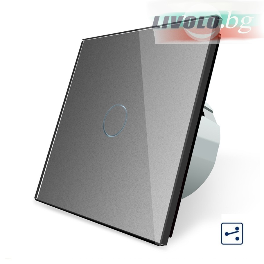 LIVOLO - VL-C701S-64 - СРЕБРИСТ МЕТАЛИК, 1 сензорен КЛЮЧ, 2 посоки, панел от кристално стъкло, подсвет