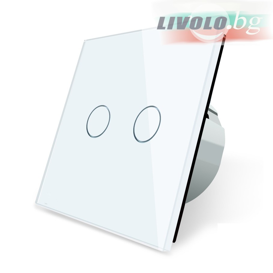 LIVOLO - VL-C702-61 - БЯЛ, 2 сензорни КЛЮЧA, 1 посока, панел от кристално стъкло, подсвет