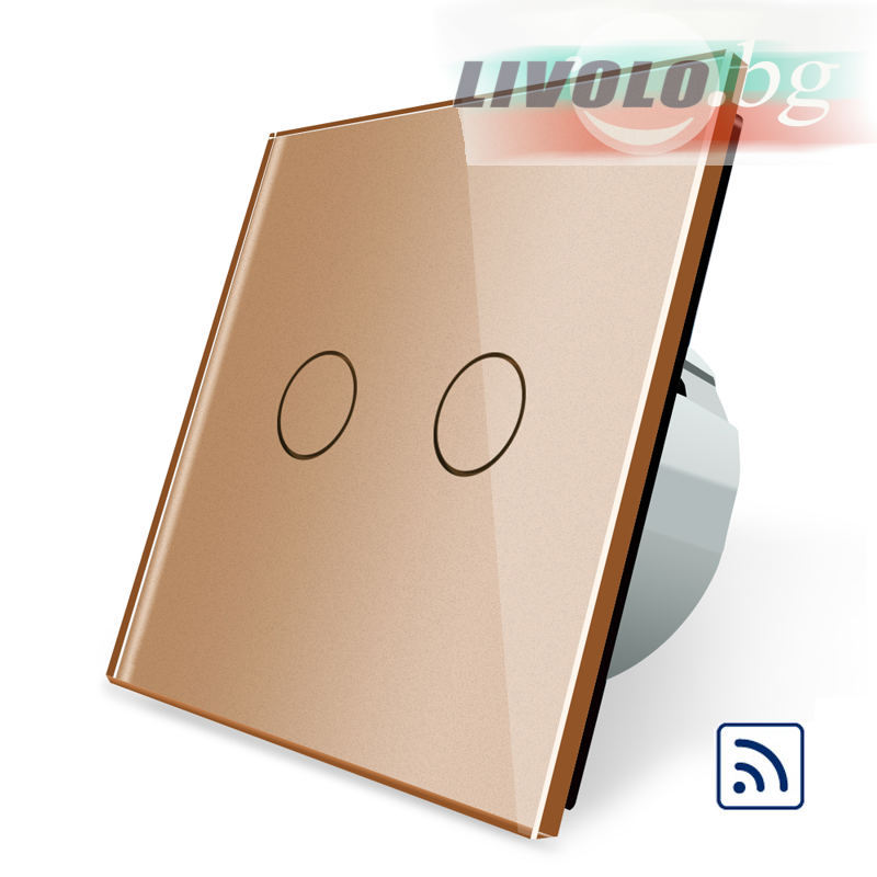 LIVOLO - VL-C702R-63 - ЗЛАТИСТ МЕТАЛИК, 2 сензорни КЛЮЧA, ДИСТАНЦИОННЕН КОНТРОЛ, 1 посока, панел от кристално стъкло, подсвет