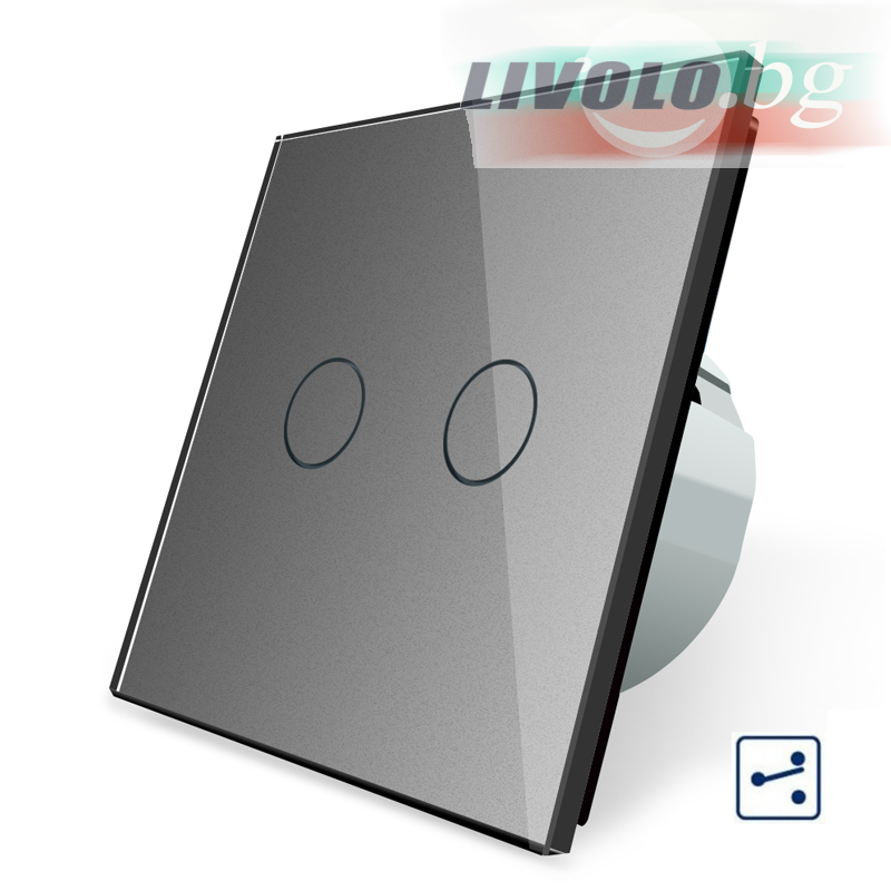 LIVOLO - VL-C702S-64 - СРЕБРИСТ МЕТАЛИК, 2 сензорни КЛЮЧA, 2 ПОСОКИ, панел от кристално стъкло, подсвет