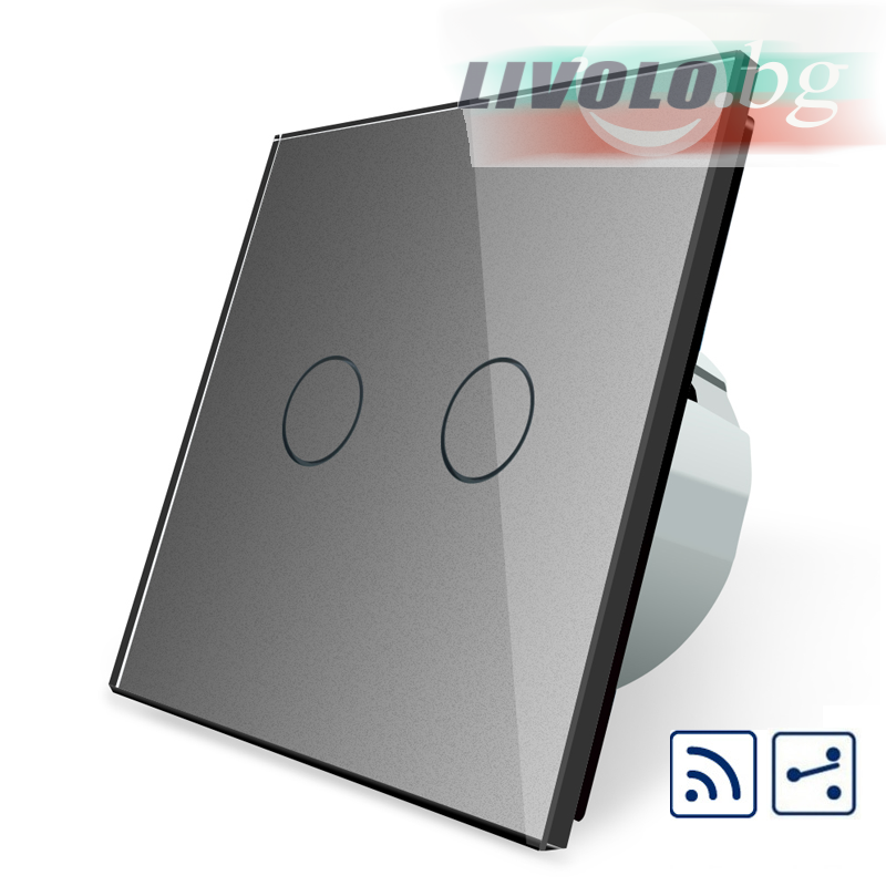 LIVOLO - VL-C702SR-64 - СРЕБРИСТ МЕТАЛИК, 2 сензорни КЛЮЧA, ДИСТАНЦИОННЕН КОНТРОЛ, 2 ПОСОКИ, панел от кристално стъкло, подсвет