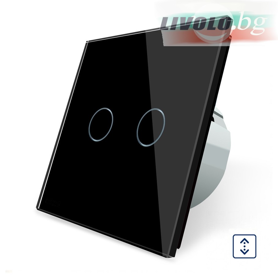 LIVOLO - VL-C702W-62 - ЧЕРЕН, 2 сензорни КЛЮЧA, ЩОРИ, панел от кристално стъкло, подсвет