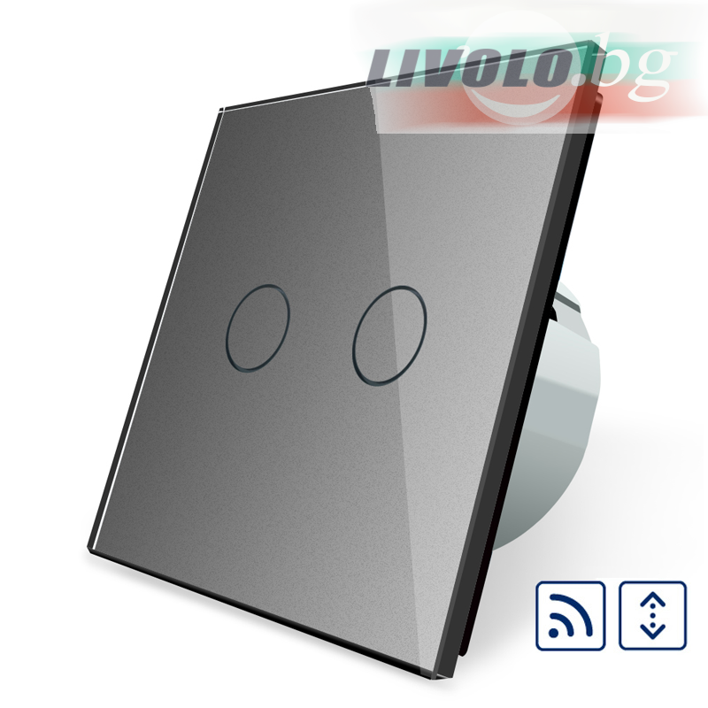 LIVOLO - VL-C702WR-64 - СРЕБРИСТ МЕТАЛИК, 2 сензорни КЛЮЧA, ЩОРИ, ДИСТАНЦИОНЕН КОНРТОЛ, панел от кристално стъкло, подсвет
