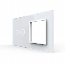 LIVOLO - 702G-61 (C7-C2/SR-11) - БЯЛ, панел кристално стъкло, 2 точки + 1 гнездо контакт, 151mm*80mm, EU