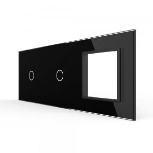 LIVOLO - 7011G-62 (C7-C1/C1/SR-12) - ЧЕРЕН, панел кристално стъкло, 1 точкa + 1 точкa + 1 гнездо, 223mm*80mm, EU