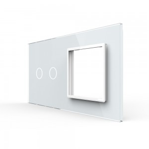 LIVOLO - 702G-61 (C7-C2/SR-11) - БЯЛ, панел кристално стъкло, 2 точки + 1 гнездо контакт, 151mm*80mm, EU